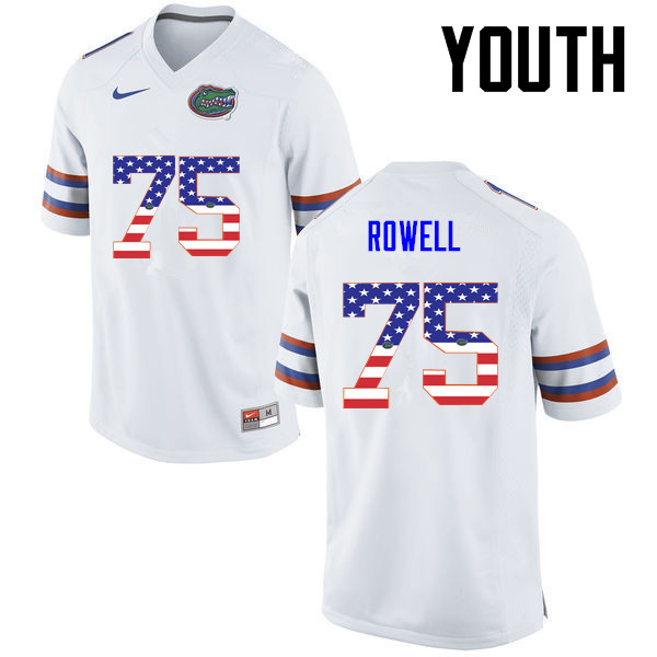 Youth Florida Gators #75 Tanner Rowell College Football USA Flag Fashion Jerseys-White